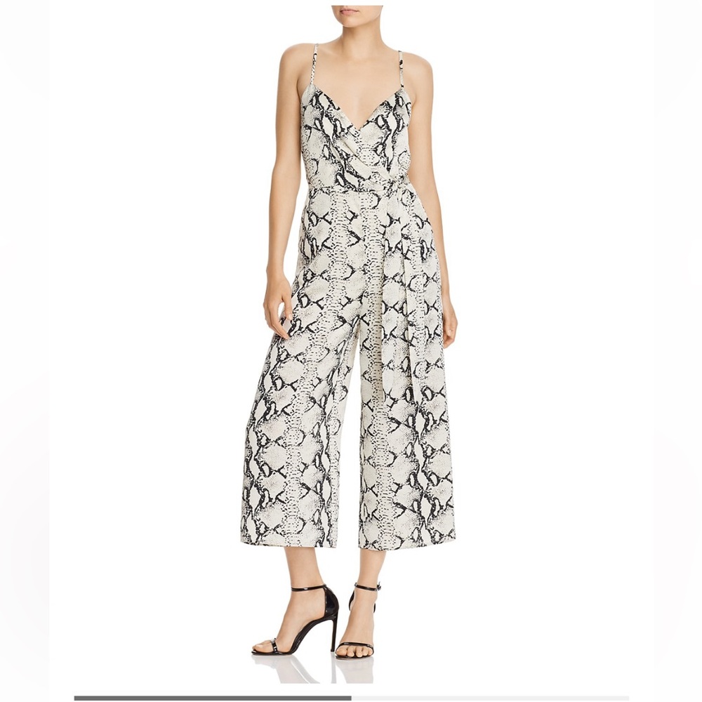 Aqua Snakeskin Print Cropped Jumpsuit.